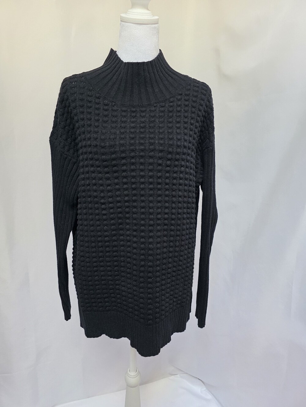Vince Camuto Black Textured Mock Neck Popcorn Knit Sweater S